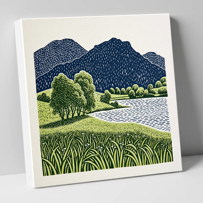Grasmere Fells in Navy and Green lake district lake canvas wall art