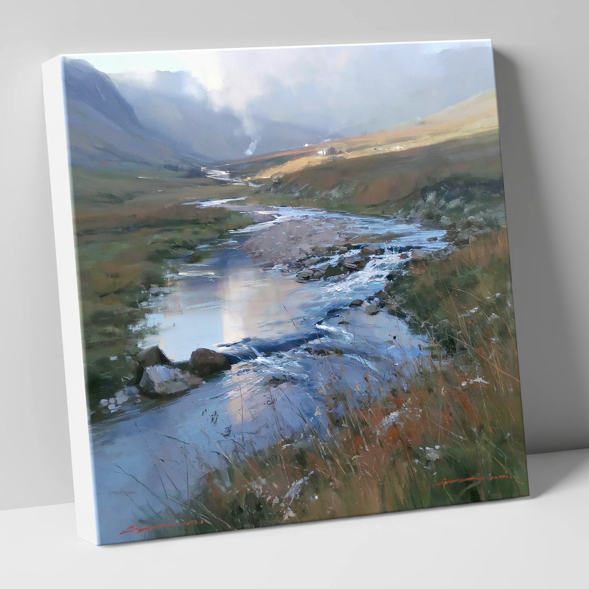 Winding Valley River in Sunlight lake district waterfall canvas wall art