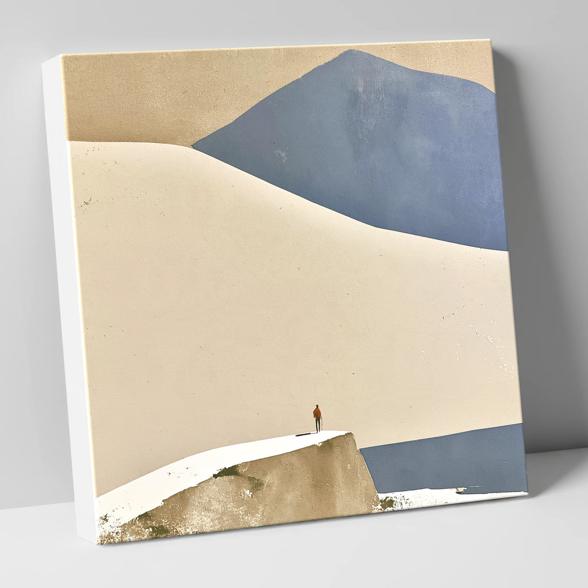 Lone Hiker Against Blue Fells lake district walking canvas wall art