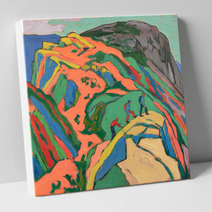 Climbers on the Bright Orange Crag lake district walking canvas wall art