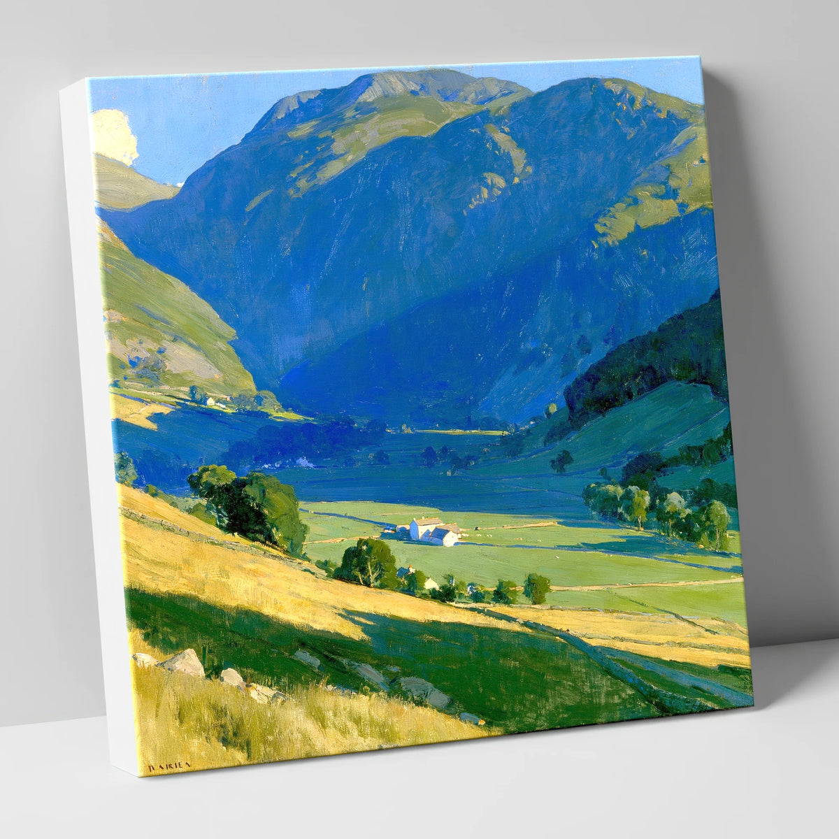 Sunlit Green Valley Between Fells lake district valley canvas wall art