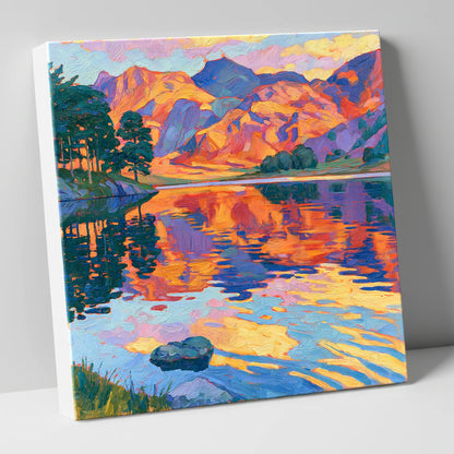 Vibrant Sunset Glow over Mountain Fells lake district lake canvas wall art