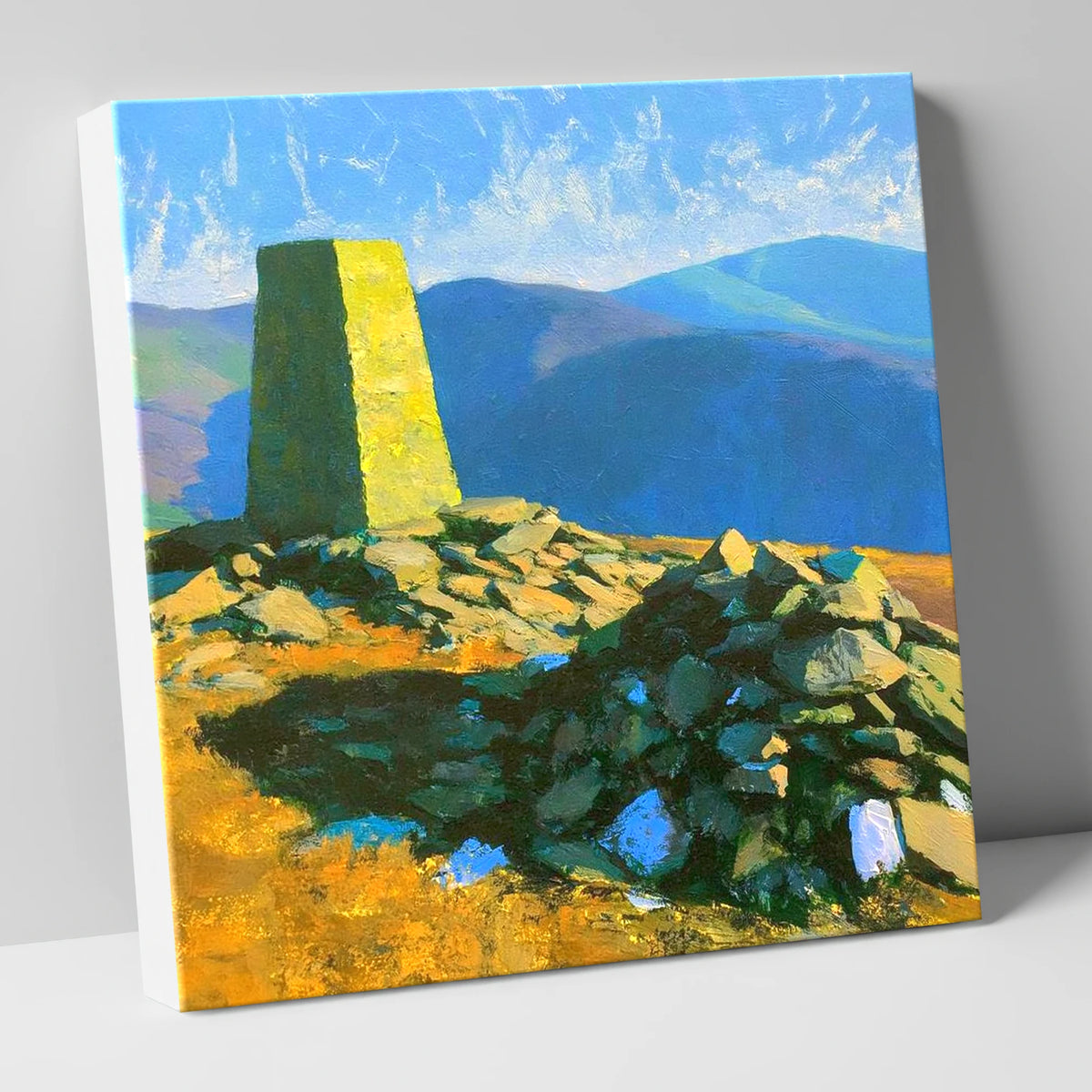 Sunlit Binsey Summit Trig Pillar lake district fell canvas wall art