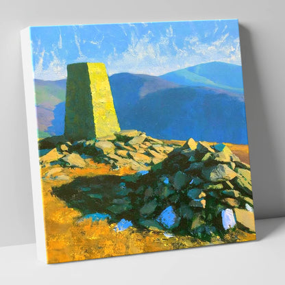 Sunlit Binsey Summit Trig Pillar lake district fell canvas wall art