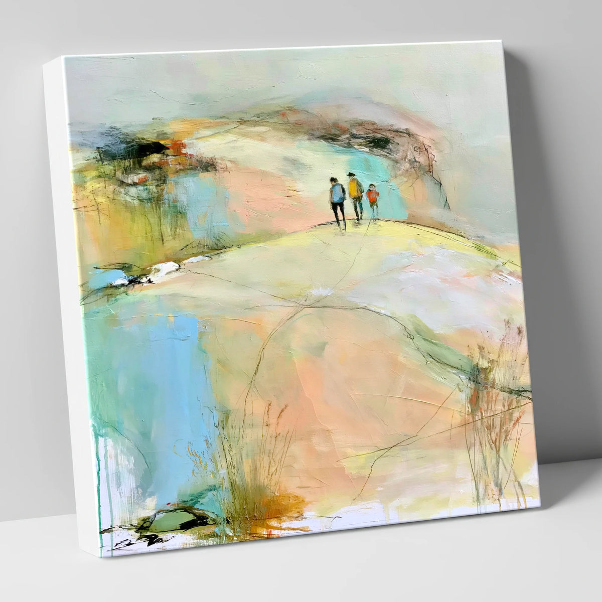 Hikers on the Pastel Fell lake district fell canvas wall art