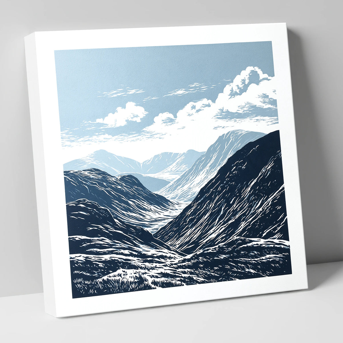 High Summit Valley in Navy lake district fell canvas wall art