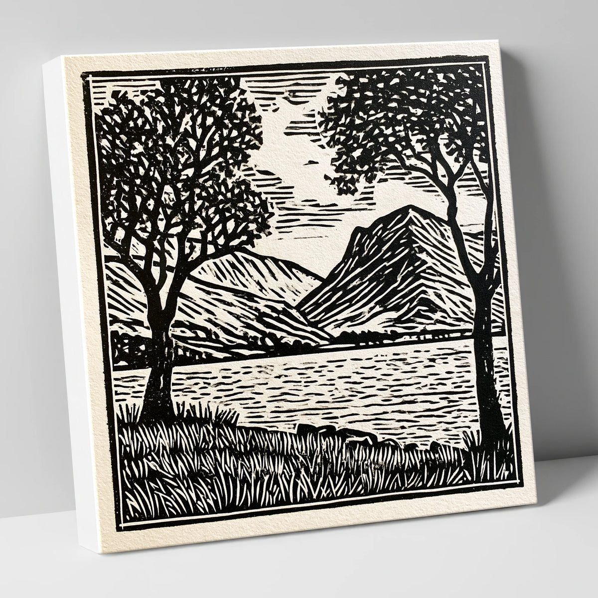 Monochrome Crummock Water Fells lake district lake canvas wall art