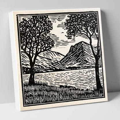 Monochrome Crummock Water Fells lake district lake canvas wall art