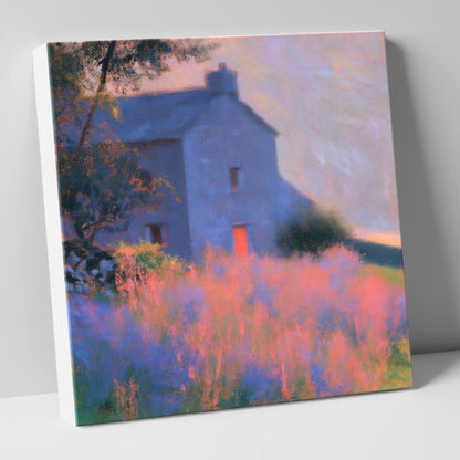 Stone Cottage in Pink Twilight lake district village canvas wall art