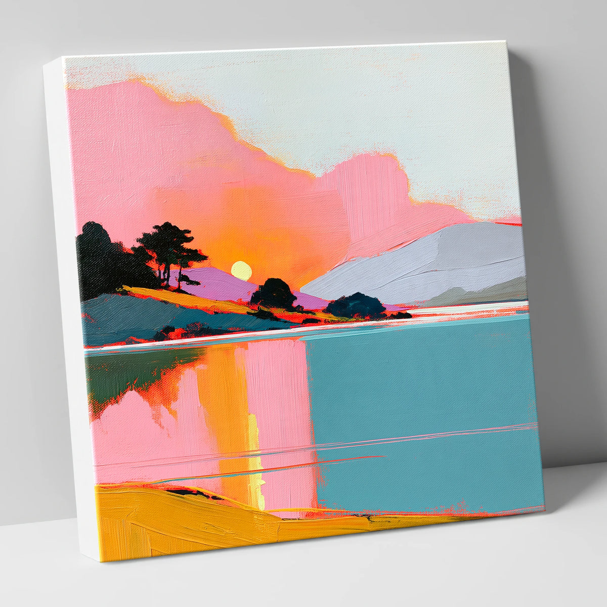 Pink Sunset Over Lake Water lake district lake canvas wall art