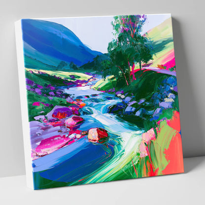 Electric Blue Rushing Fellside Beck lake district waterfall canvas wall art