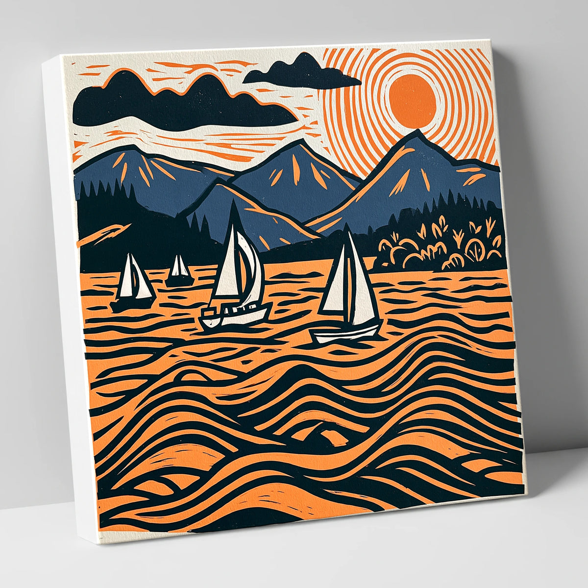 Derwentwater Sailboats Under Radiating Sun lake district lake canvas wall art