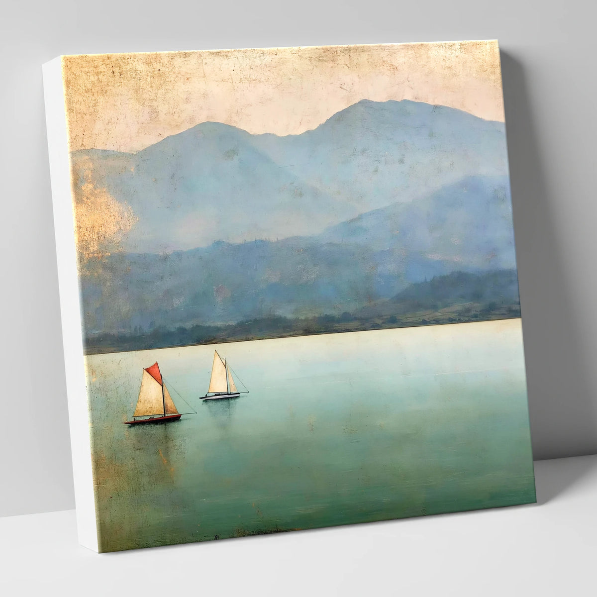 Windermere Sailboats in Teal and Gold lake district lake canvas wall art