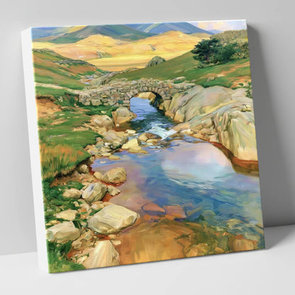 Stone Bridge Beneath Golden Fells lake district waterfall canvas wall art
