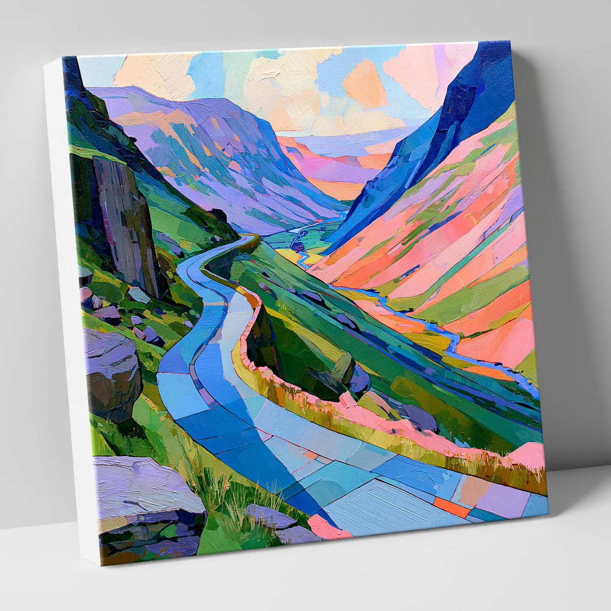 Colourful Winding Mountain Pass lake district valley canvas wall art