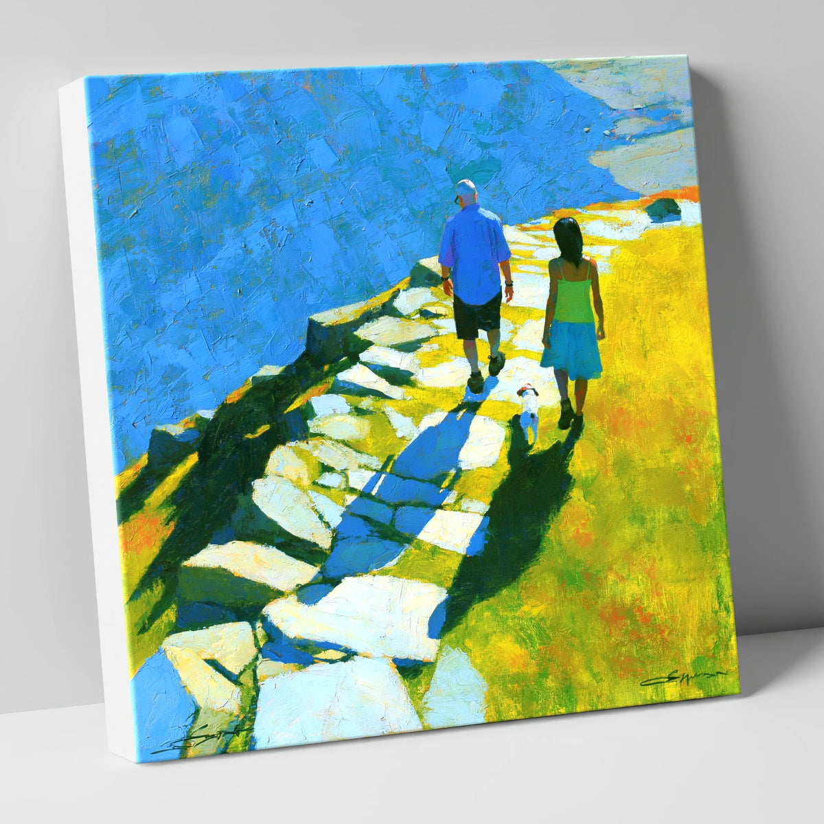 Summer Fell Walk with Blue Shadows lake district walking canvas wall art