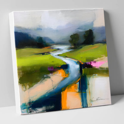 Vibrant Winding River and Valley lake district waterfall canvas wall art