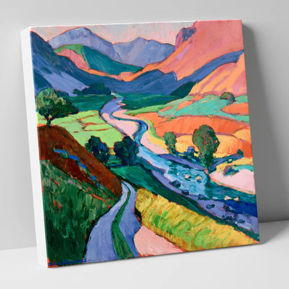 Meandering River Among Bold Fells lake district waterfall canvas wall art