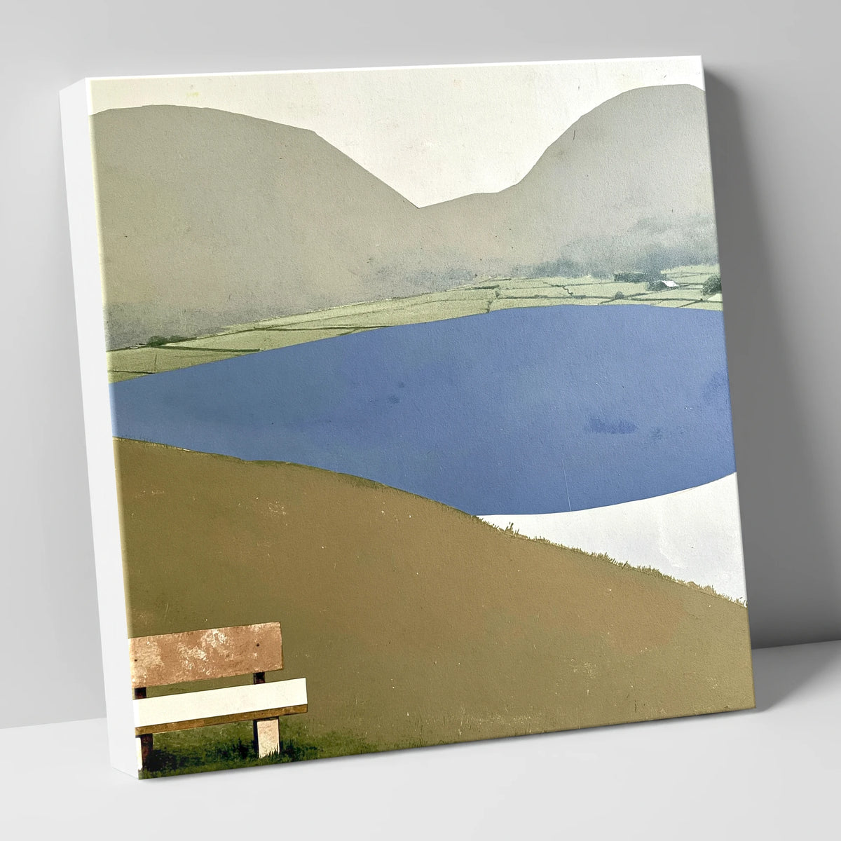 Bench Above Slate Blue Loweswater lake district lake canvas wall art
