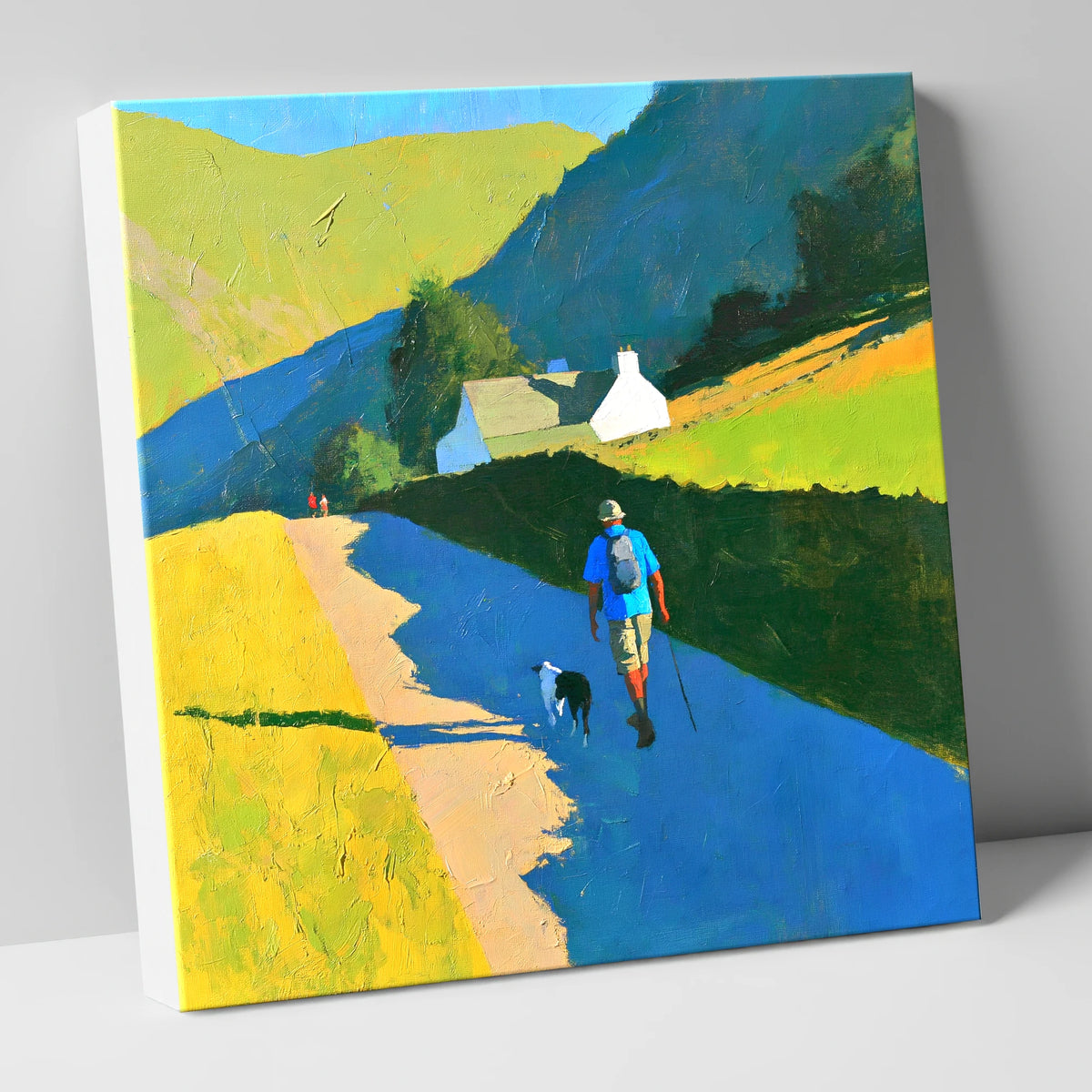 Sunlit Walker and Dog Near Patterdale gifts for dog walkers canvas wall art