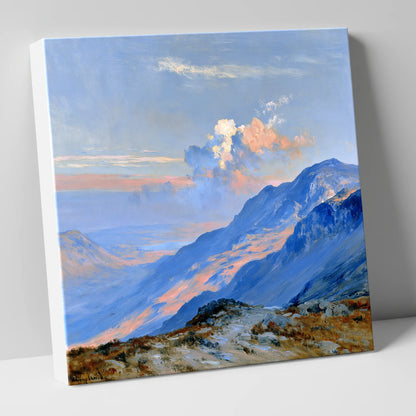 Sunlit Summit Over Blue Fells lake district fell canvas wall art