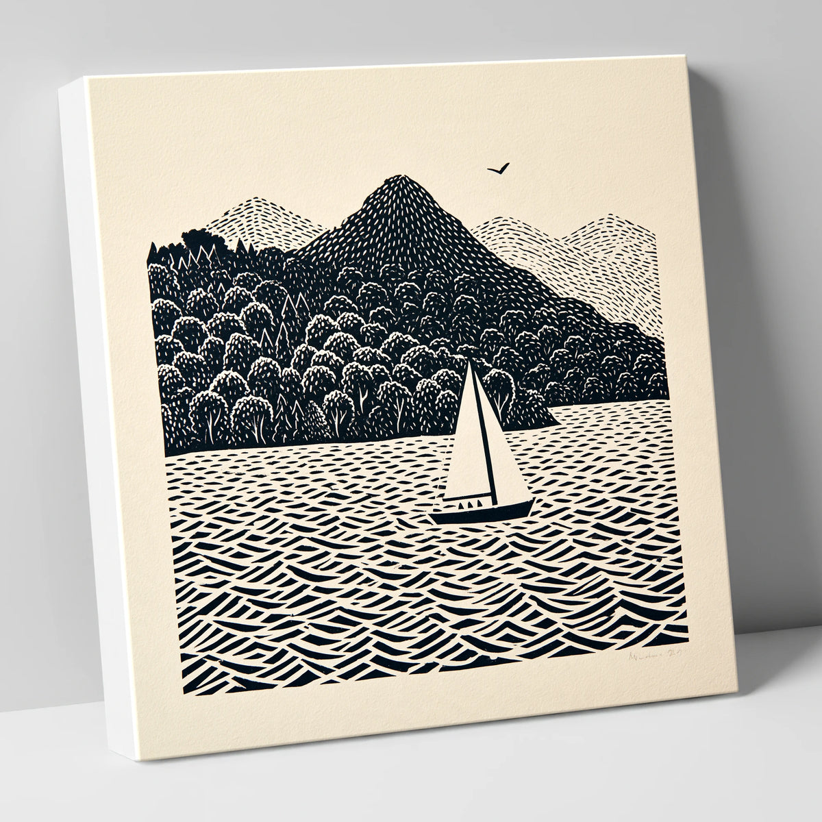 Monochrome Windermere Sailboat lake district lake canvas wall art