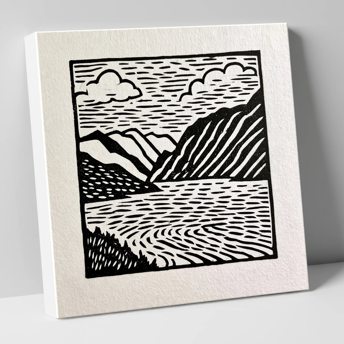 Graphic Monochrome Lake and Fells lake district lake canvas wall art