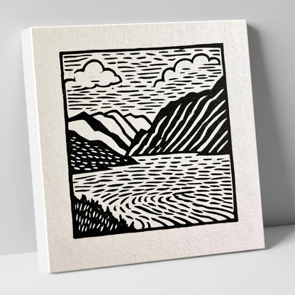 Graphic Monochrome Lake and Fells lake district lake canvas wall art