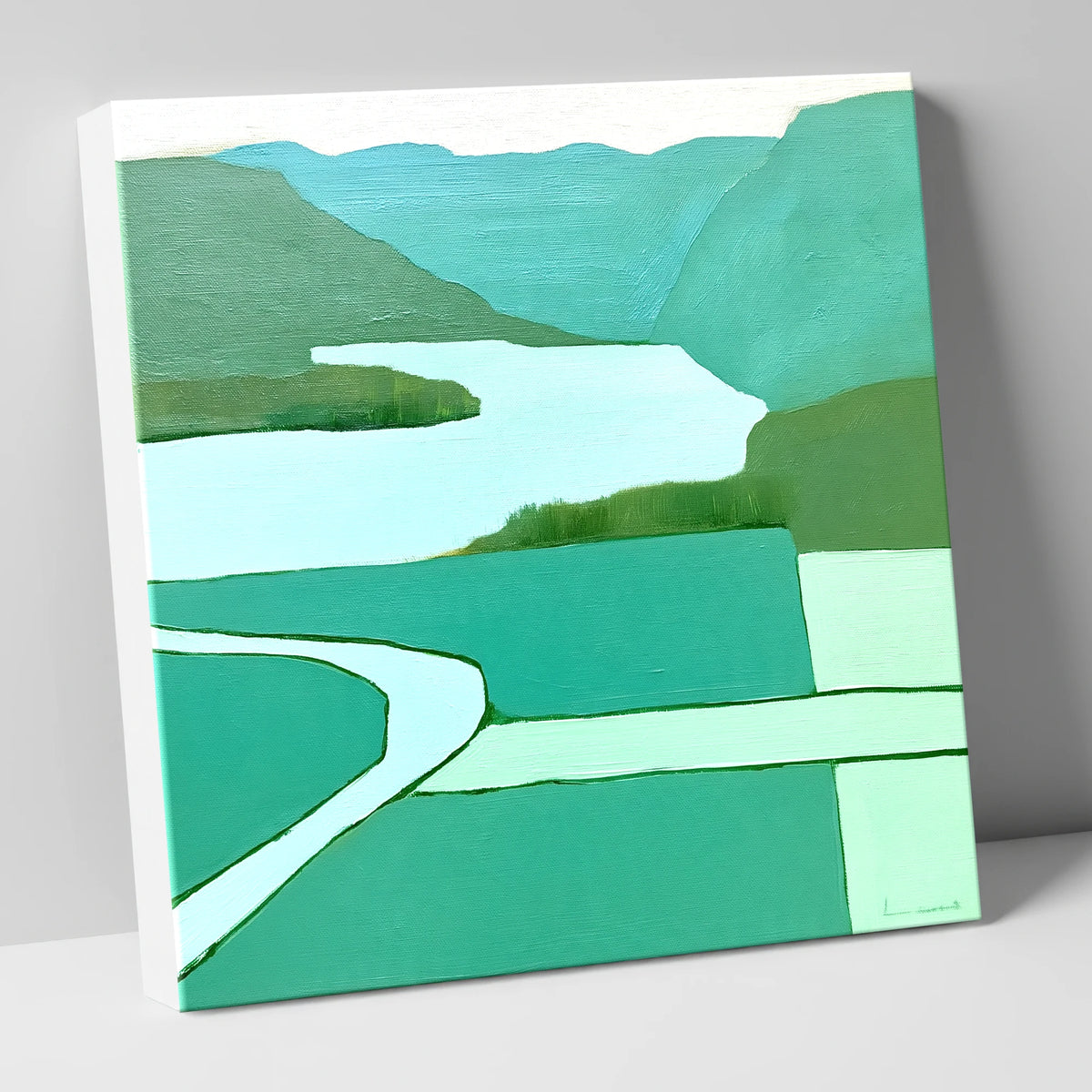 Aerial Elter Water in Teal lake district lake canvas wall art