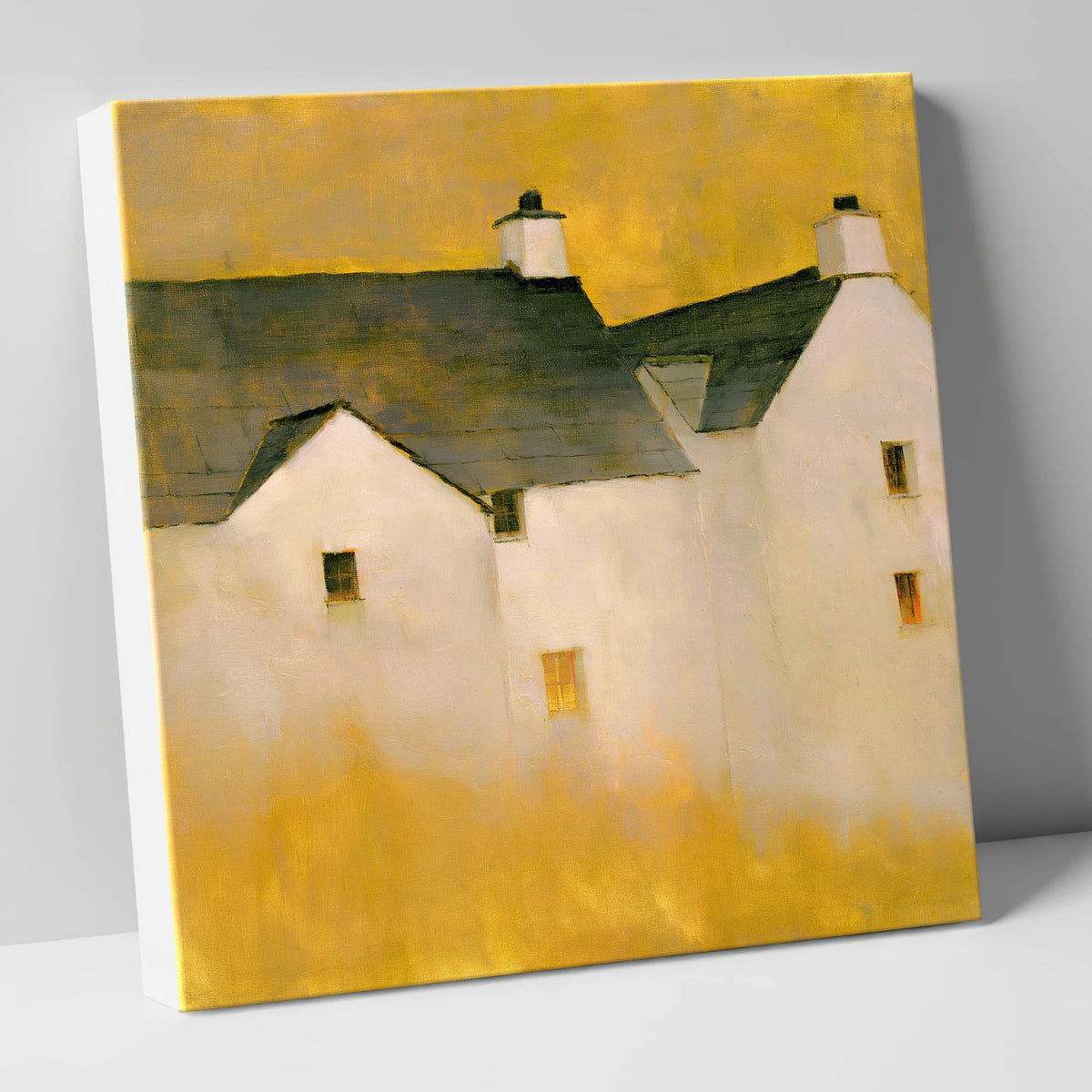 Slate Cottages In Golden Light lake district village canvas wall art