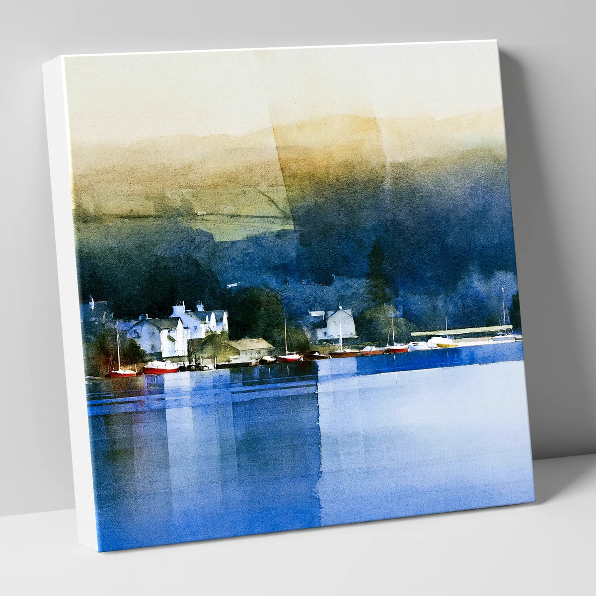 Bowness Bay in Deep Indigo lake district village canvas wall art