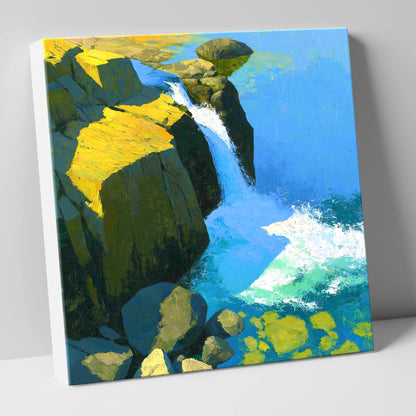 Sunlit Cascade over High Fell Rocks lake district waterfall canvas wall art