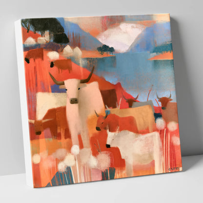 Coral Fells and Highland Cattle lake district wildlife canvas wall art