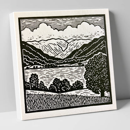 Grasmere and Fells in Monochrome lake district lake canvas wall art