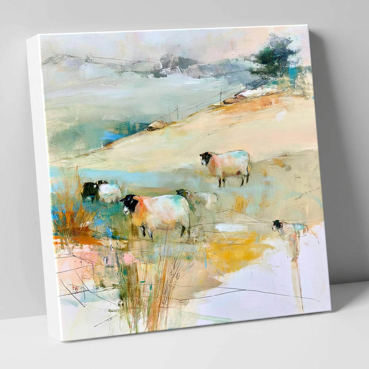 Contemporary Herdwick Sheep on Fellside lake district wildlife canvas wall art