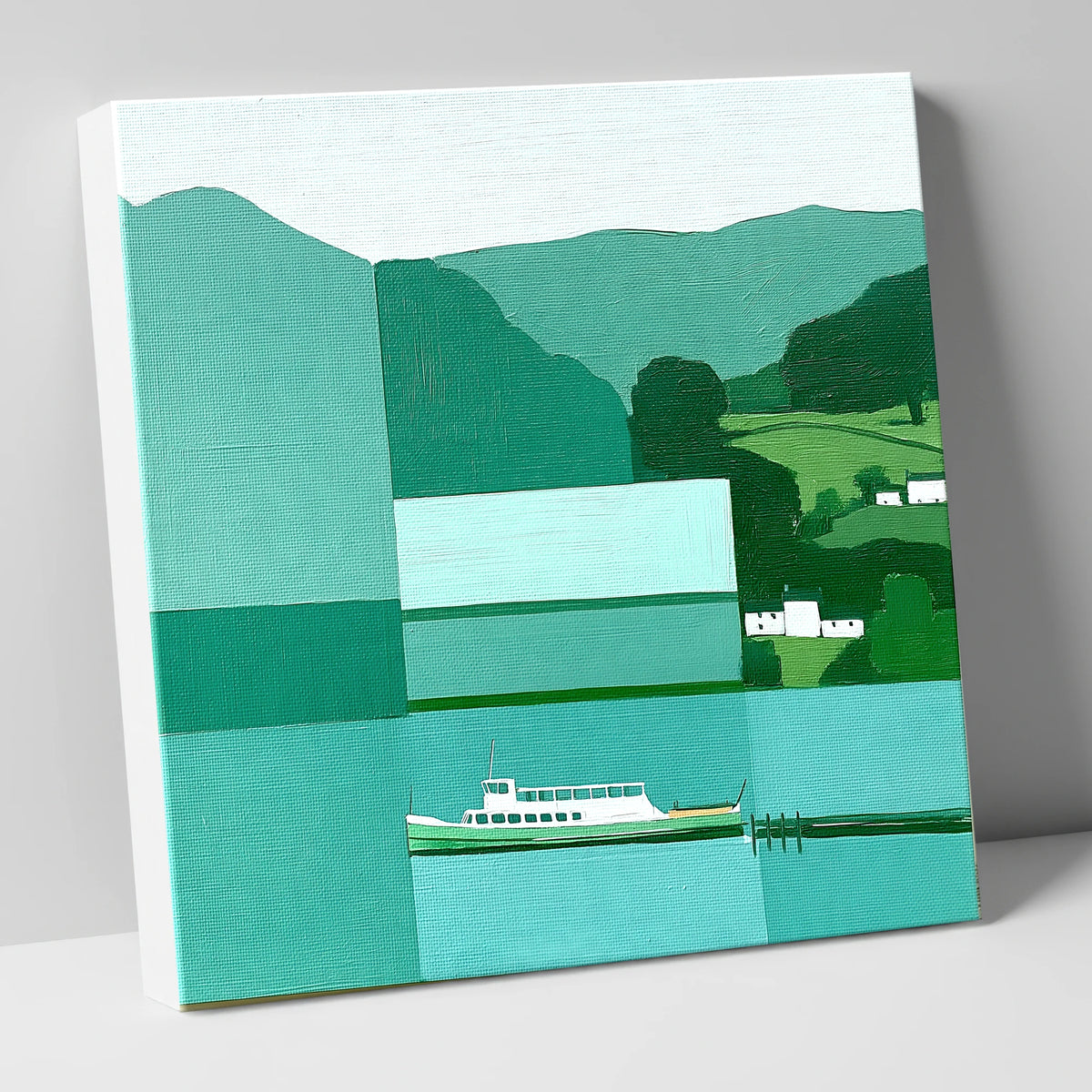 Geometric Ullswater Steamer at Glenridding lake district village canvas wall art