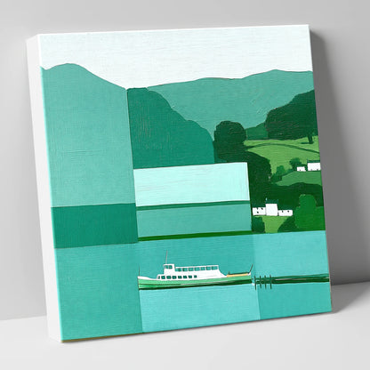 Geometric Ullswater Steamer at Glenridding lake district village canvas wall art