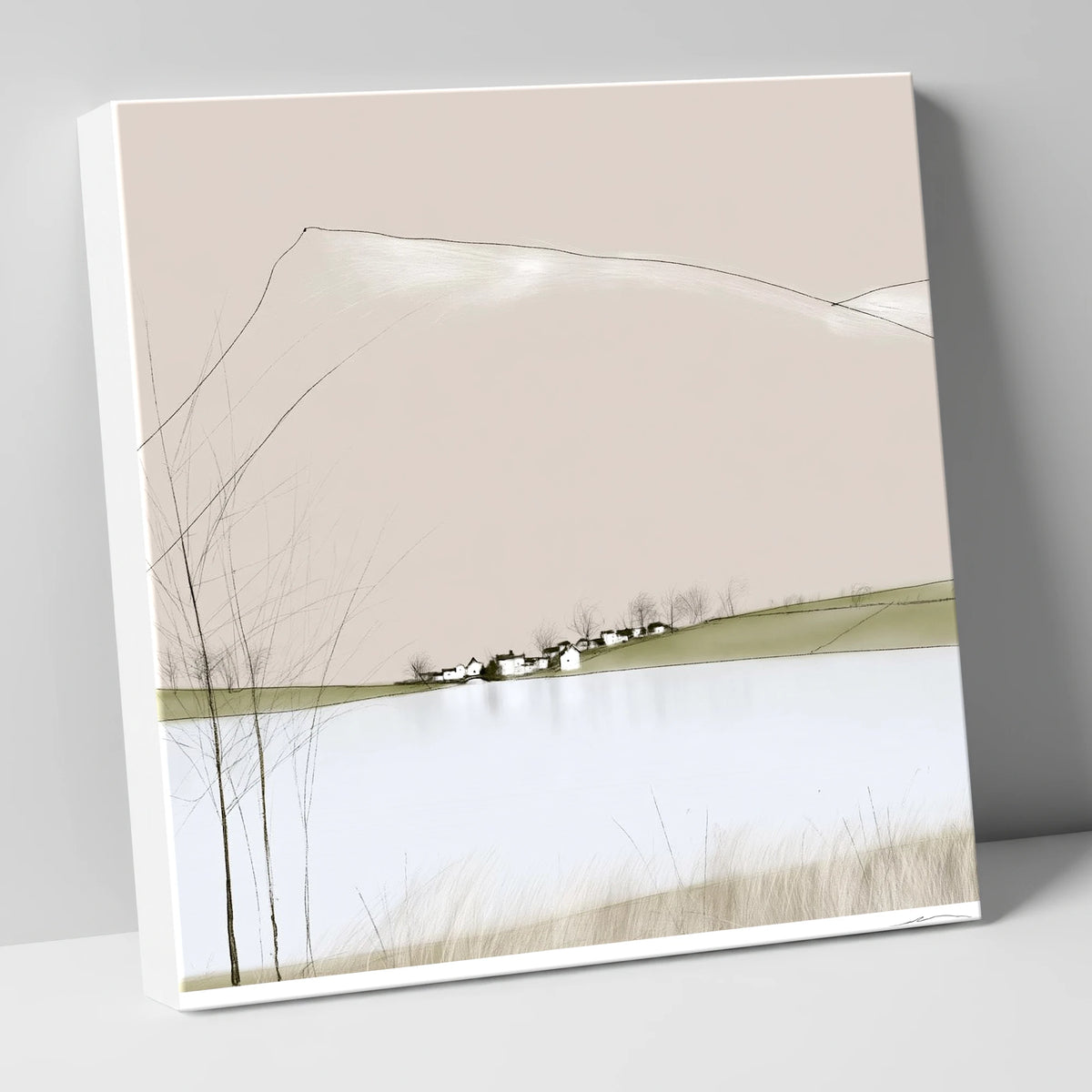 Minimalist Pooley Bridge and Lake lake district village canvas wall art