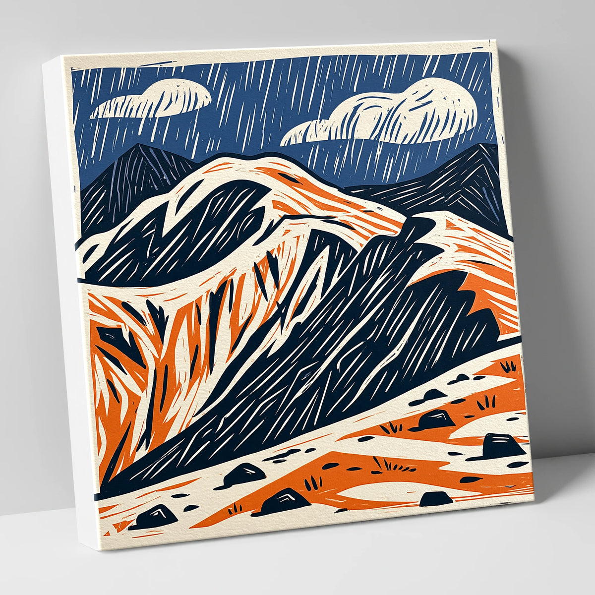 Helvellyn Ridge in Blue and Terracotta lake district fell canvas wall art