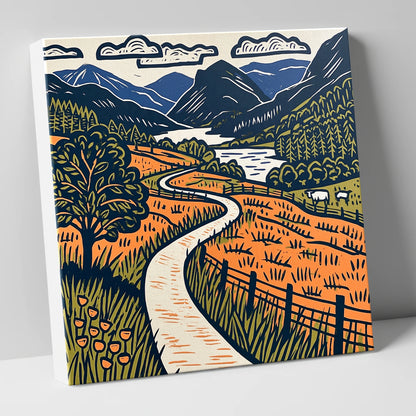 Terracotta Borrowdale Valley Path lake district valley canvas wall art