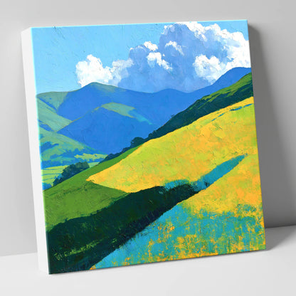 Sunlit Fells in Cerulean and Gold lake district fell canvas wall art