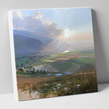 Sunburst Over a Lakeland Dale lake district valley canvas wall art