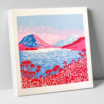 Crummock Water in Vivid Red lake district lake canvas wall art