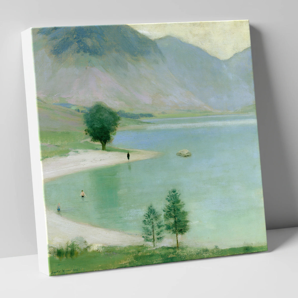 Wild Swimmers in Hazy Wastwater lake district walking canvas wall art