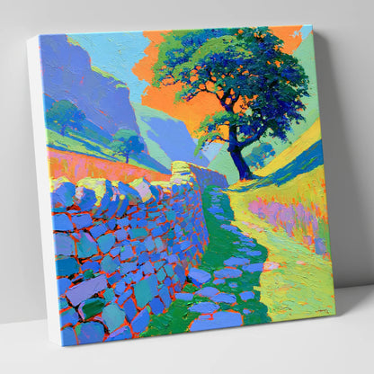 Vibrant Valley Drystone Wall Path lake district valley canvas wall art