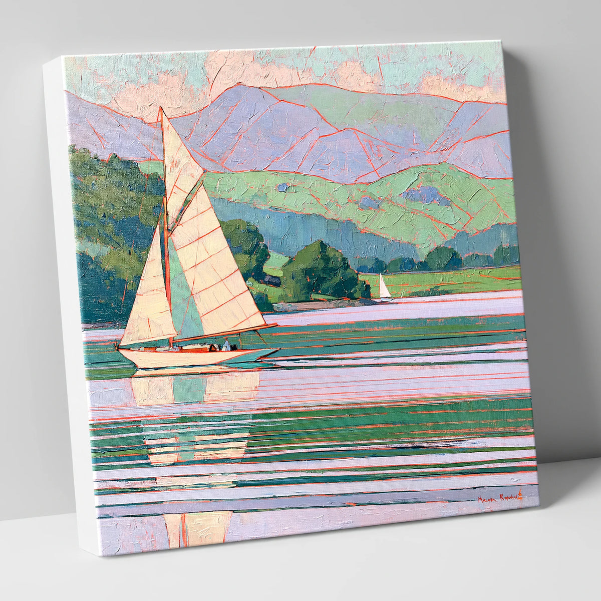 Breezy Sailing on Pastel Waters lake district walking canvas wall art