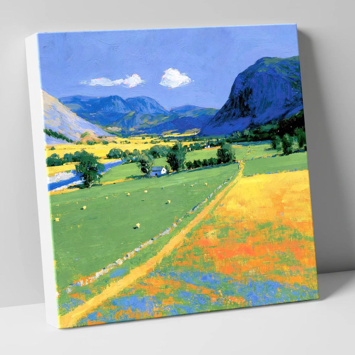 Vibrant Valley beneath Blue Fells lake district valley canvas wall art