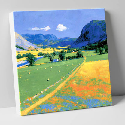 Vibrant Valley beneath Blue Fells lake district valley canvas wall art