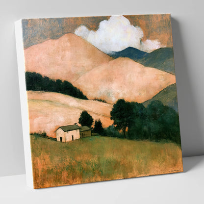 Warm Fells and White Farmhouse lake district fell canvas wall art
