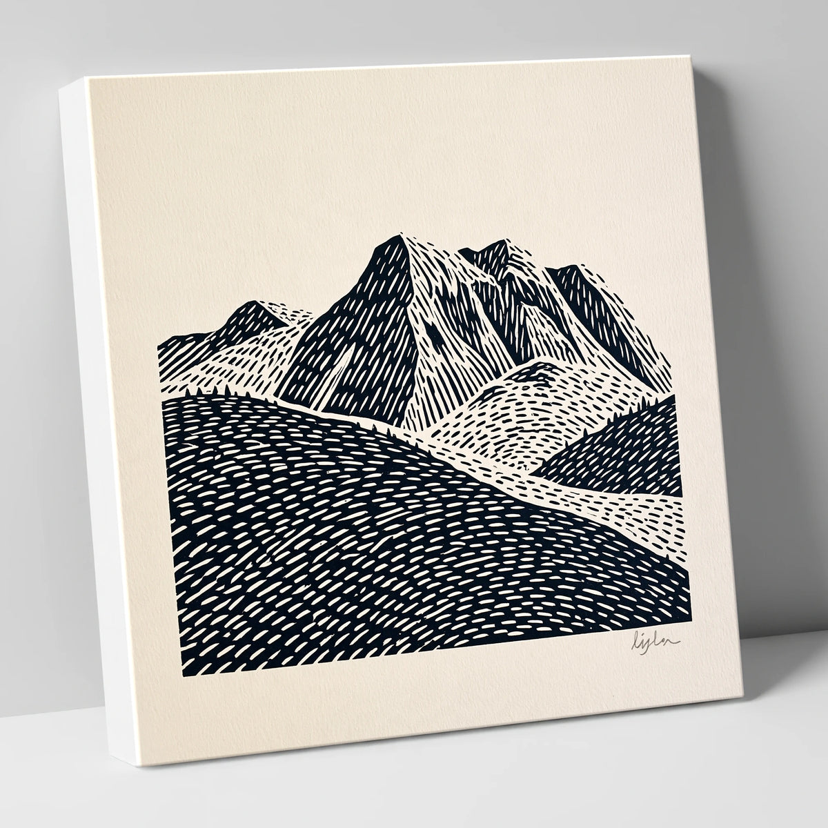 Bold Monochrome Bowfell Peaks lake district fell canvas wall art